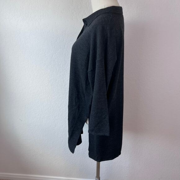 Poetry Merino Wool Blend Tunic Top Oversized Side Slits Button Collar Gray sz 8 - Picture 8 of 11